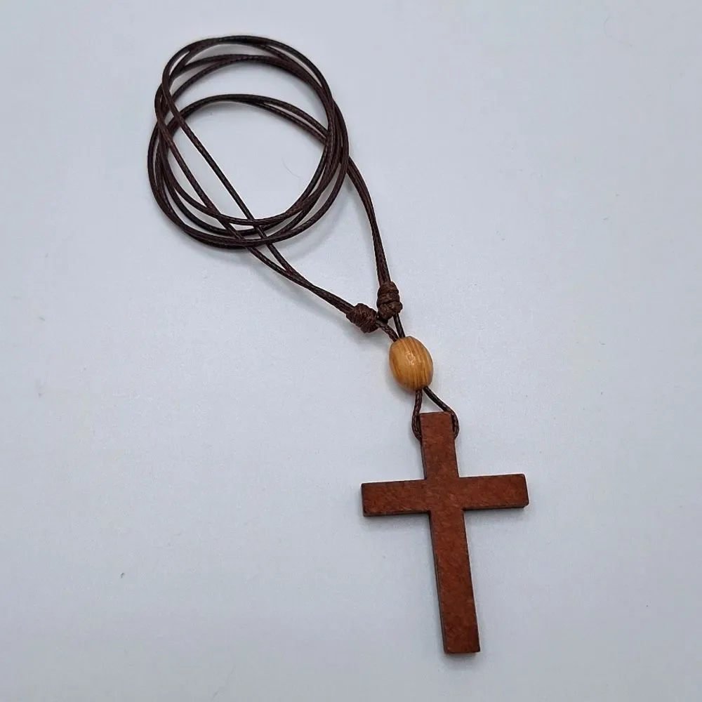 Brown Wooden Cross Pendant Necklace